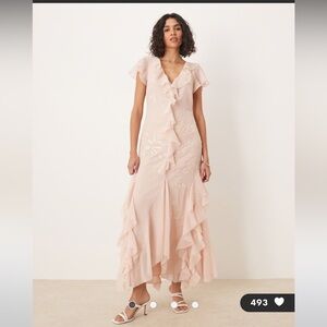 ASOS Light Pink Ruffled Midi Dress